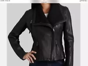 Michael Kors Giacca Moto Pelle, Nero Maglia Collo Ala Cappotto Motociclista GRANDE - Foto 1 di 7