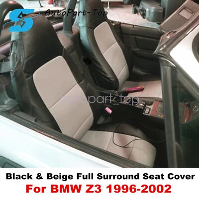 2 fundas de asiento delanteras de cuero negras/beige para BMW Z3 2000 2001 2002 Full Surround Foto 1 de 4