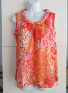 Talbots Petites Woman Sleeveless Top M Floral Twisted Neckline Orange Multicolo - Picture 1 of 8