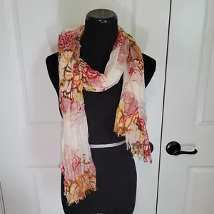 Old Navy Cotton Gauze Floral Scarf Multicolor Floral Mauve Pink Orange Yellow - Picture 1 of 11