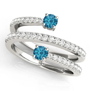 0,50 Karat Gesamtgewicht Spirale Duo Blautopas Edelstein & Diamant Wirbel Ring - Bild 1 von 3
