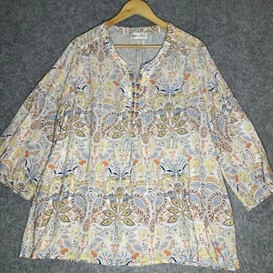Fella Hamilton Women’s Floral Rayon Top 3/4 Sleeve Embroidery Detail Size 16 - Picture 1 of 7