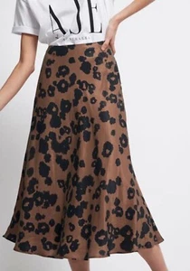 AJE Liberation Animal Leopard Print Linen Bias Midi Autumn Skirt Size 12 - Picture 1 of 8