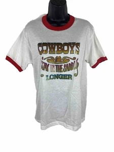 Vintage 80s Ringer T-shirt Medium Cowboys Stay In The Saddle Longer Russell Athl - Picture 1 of 11