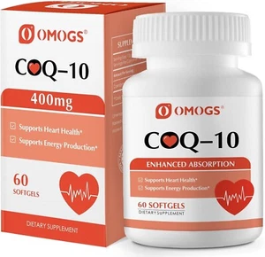 CoQ10 400mg Softgels, Coenzyme Q10 High Absorption Supplements Support Heart Hea - Picture 1 of 6