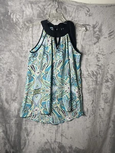 Ashley Stewart Women’s Size 12 Sleeveless Paisley Blue Sheer Blouse - Picture 1 of 7