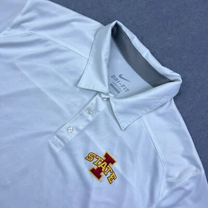 Nike Iowa State Cyclones Polo Men's Large White Dri-Fit Shirt NCAA College LOGO* - Picture 1 of 15