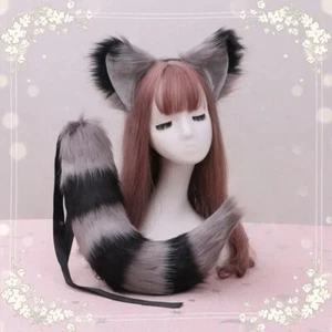 Cosplay Props Fox Tail Ears Halloween Party Wolf Cat Fox Plush Tail Headwear Set - Picture 1 of 12