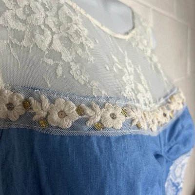 Vestido Free People Talla 8 Barbary Coast Lino Algodón Encaje Azul Foto 1 de 4