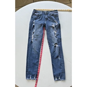Bridge by Gly Distressed Ankle Skinny Jeans abgeschnitten ausgefranstes Loch mittelhohe Hose 29" - Bild 1 von 5