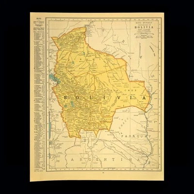 Винтажная карта Боливии настенное искусство Южная Америка Ла-Пас Санта-Крус старая оригинальная 1940-е - Изображение 1 из 4