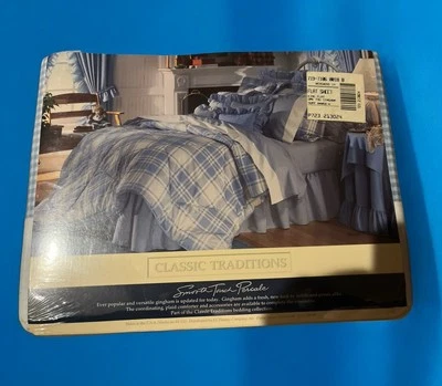 Wedgewood Blue White Gingham Checkered King Size Flat Sheet “108 X 102” Percale - Image 1 of 4