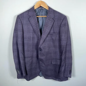 Canali Wool Silk Cashmere Sport Coat Men's US 54 (fits 48) Purple Check Pattern - Picture 1 of 17