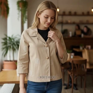 Johnny Was Embroidered Blazer S – Tan 3/4 Sleeve Boho Jacket Neutral Chic - Picture 1 of 13