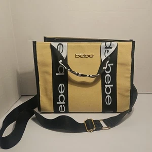 NWT Bebe Tote Bag Y2K Logo Black Gold Canvas Shoulder Purse MSRP $99 Retro - Picture 1 of 14