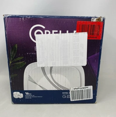 Corelle Urban Arc 16 предметов столовый набор, обслуживание для 4 - белый/черный квадратный - Изображение 1 из 4
