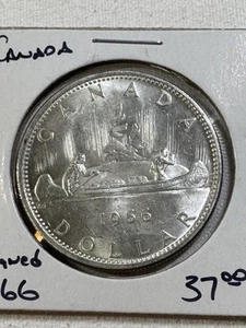 1966 Canada 1 Dollar Large Silver Coin Voyageur Cleaned - Picture 1 of 8