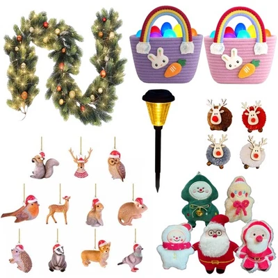 Christmas Decor Set Bundle Garland Tree Ornaments Solar Garden Lights & Gift Bag - Image 1 of 4