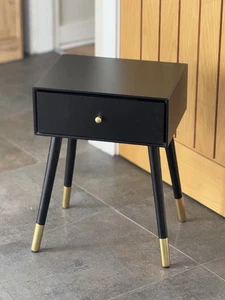 One-Drawer Room Bedside Table Home Cabinet Bedroom Storage Black With GOLD UNIT - Picture 1 of 6