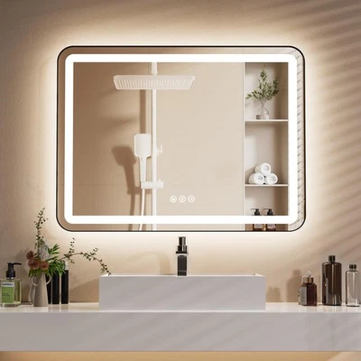 Espelho de banheiro LED 48" x 36" com iluminação traseira e frontal, antiembaçante, regulável 3-C... - Imagem 1 de 4