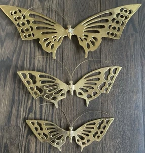 Set Of (3) Mid Century MCM Brass Butterflies 8.5” 10” 15” Made Korea Wall Mount - Picture 1 of 8