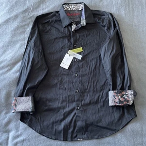 Camisa Robert Graham Para Hombres XL Negra Puño Enrollado Manga Larga Justa Nuevas Etiquetas - Imagen 1 de 12
