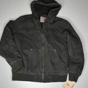 Herren Levi’s Canvas Workwear Sherpa-gefütterte Bomberjacke mit Kapuze Schwarz Gr. M Neu mit Etikett - Bild 1 von 13