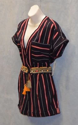 B2 NEW FRENCH CONNECTION Hasan Cotton Navy Striped Studded Belt Romper Sz 2 $148 - Image 1 of 4