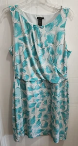 Ann Taylor Womens Sleeveless Surplice Knee Length Dress  Blue/White Floral Sz XL - Picture 1 of 9