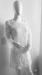 Abito da donna bianco Solitaire taglia small manica in pizzo all'uncinetto con slip - Foto 1 di 8