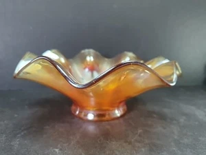 Vintage Glasschale orange Bernstein Rüschen Karneval 16 cm - Bild 1 von 7