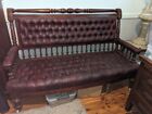 Wooden Victorian Sette, Spindle Back, Bowfront, Chesterfield Leather Upholstery