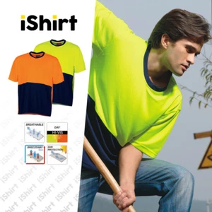 HI VIS TEE SHIRT COOLDRY BREATHABLE MICROMESH TWO TONE TEE SAFETY WORKWEAR - Picture 1 of 5