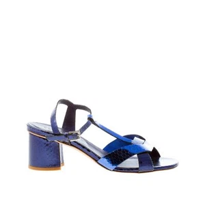 DEL CARLO scarpe donna Sandalo Ben in pelle stampa rettile lucida blu oceano - Imagen 1 de 7
