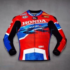 Honda CBR Motorcycle Cowhide Leather Jacket Motorbike Racing Leather Jackets - Picture 1 of 3