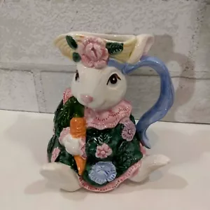 Vintage Fitz & Floyd Bloomers 1991 Bunny Rabbit Porcelain Ceramic Floral Creamer - Picture 1 of 10