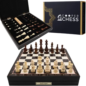 Juego de ajedrez de almacenamiento aspecto nogal 14" (36 cm) - 2 en 1 damas y piezas de ajedrez, regalo - Imagen 1 de 8