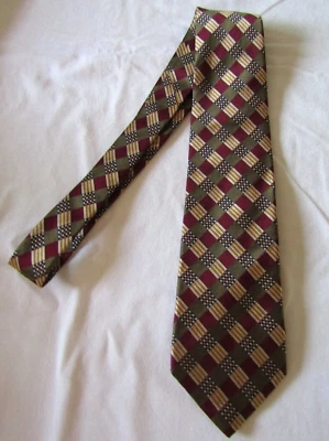 Gravata de pescoço geométrica vintage LANDS END costurada à mão 100% seda  - Imagem 1 de 4