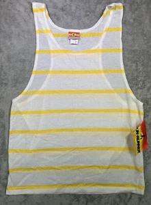 Vintage 90s Yellow And White Stripe Tank Top Sun-Runner Size L Beach Bodybuilder - Picture 1 of 7