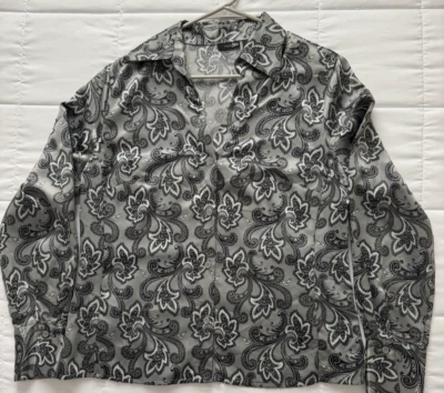 Blusa East 5th para mujer gris con botones manga larga floral satinado talla 14 Foto 1 de 4