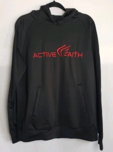 Active Faith In Jesus Name I Play Black Hoodie Red Lettering Pull Over Size M - Picture 1 of 7