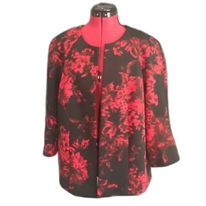 Kasper Blazer Women's Size 14 Red and Black Floral Open Front 3/4 Sleeve - Picture 1 of 7