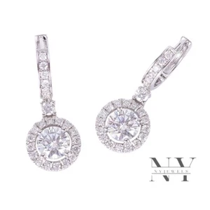 Moissanite Drop/Dangle Earrings 3.50 CT Round Brilliant Cut Solid 14K White Gold - Picture 1 of 6