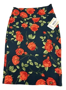 Lularoe Cassie Pencil Skirt Navy Blue Pretty Floral Roses Size S NWT - Picture 1 of 6