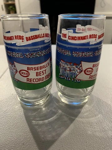 1981 Cincinnati Reds Baseball Best Record 14 oz Pair Of 2 Glasses Cover