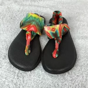 Sanuk Sandal Womens 10 Orange Yoga Slingback Floral Hawaiian Beach Tropical - Picture 1 of 8