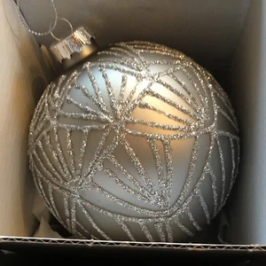 KAHEKU Siram Fächer Echtglas Christbaumschmuck Weihnachtsbaum 12cm matt silber - Bild 1 von 8