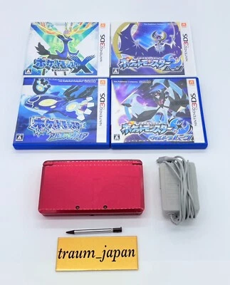 Nintendo 3DS Red Console & Pokemon X Moon Ultra Moon Alpha Sapphire w/case - image 1 of 4