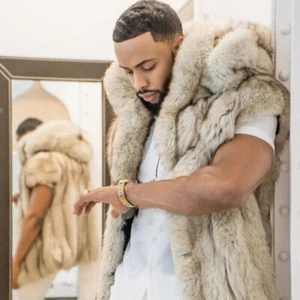 Fashion Men's Real Fox Fur Waistcoat Winter Genuine Full Pelt Hood Thick Jackets - Picture 1 of 11