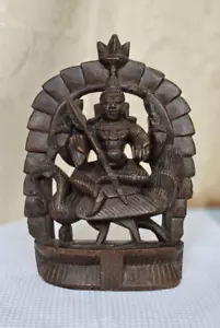 ANTIQUE WOODEN HINDU GOD MURUGA STATUE SCULPTURE MURUGAN PEACOCK Original - Picture 1 of 9